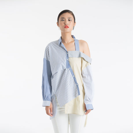 BLUE STRIPED OFF SHOULDER TOP